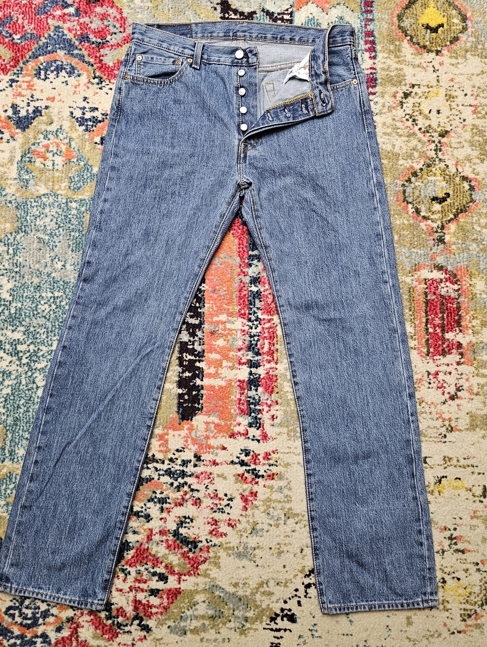 Levis 501 Jeans Mens Size 34x34 Button Fly Straight Leg Blue Denim